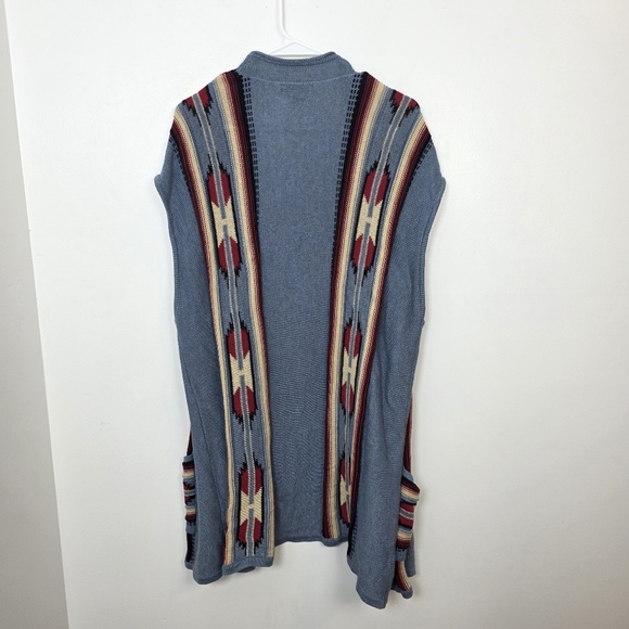 Chaps Blue Red Cream Southwestern Rodeo Sleeveless Duster Cardigan Size 2X - Picture 3 of 8
